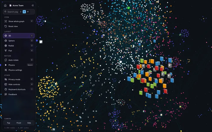 A Reading List database up close as book icons, with the rest of the workspace graph behind it
